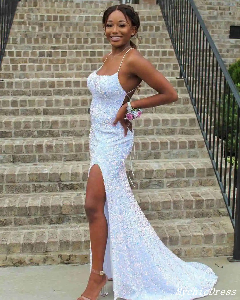 Long Sequin White Prom Dresses UK ...